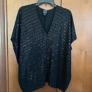 Clara Sun Woo Black Sequin V Neck Pullover Sz Small